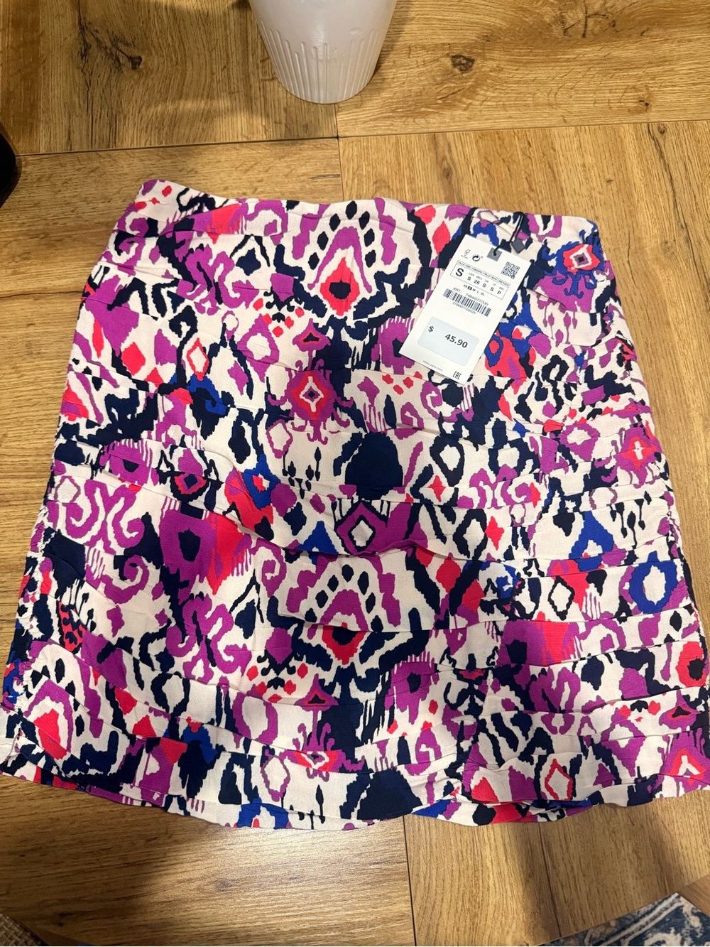 Zara Pink, Navy & Cream Printed Mini Skirt